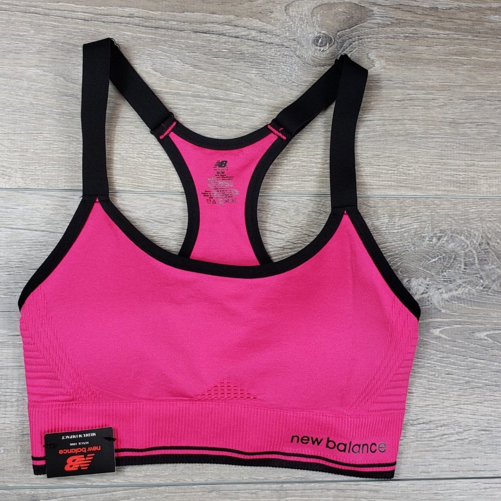 NEW BALANCE MEDIUM IMPACT PINK SPORT BRA SIZE MEDIUM - Picture 10 of 10